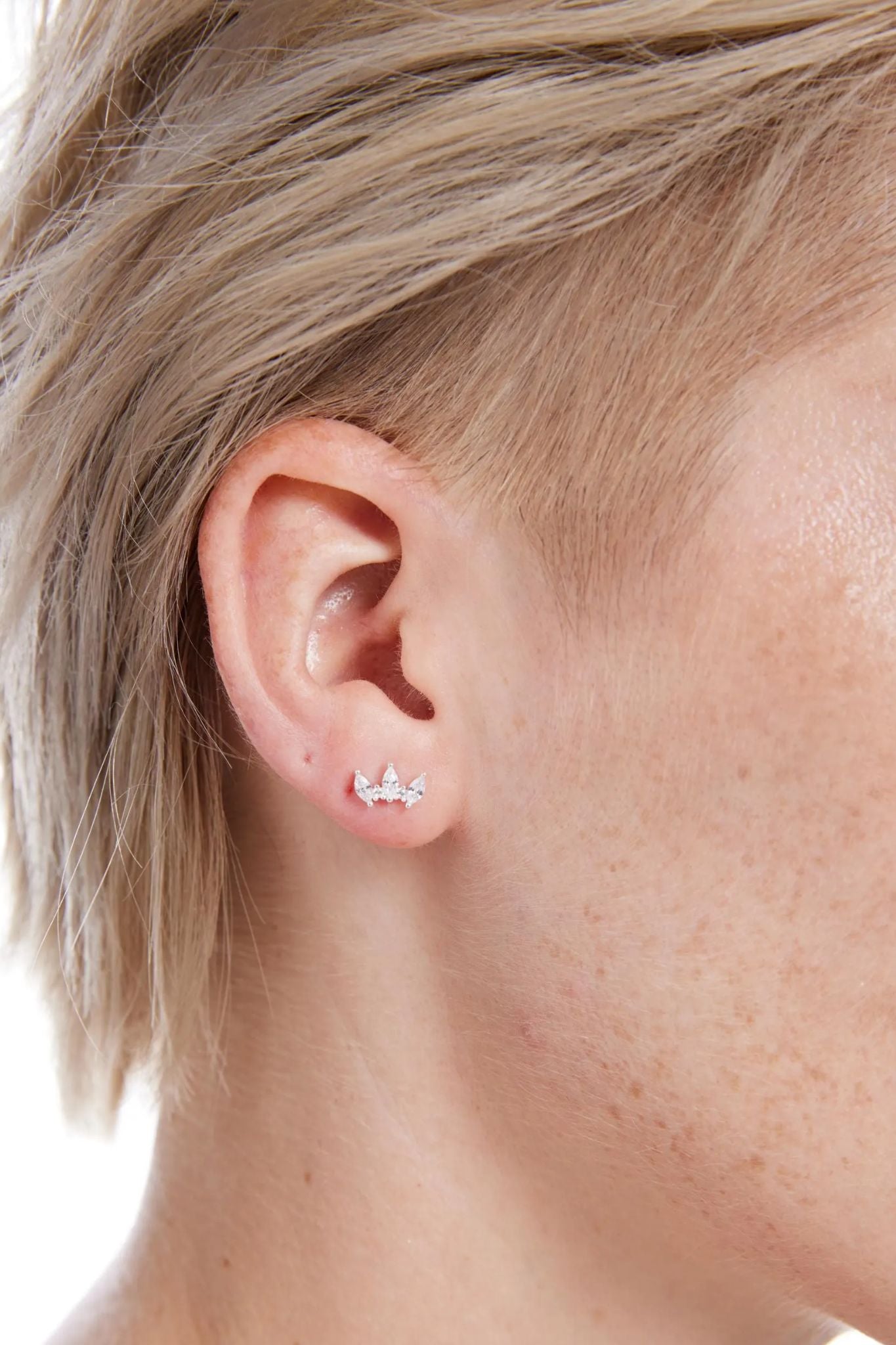 Silver Sterling Silver CZ Leaf Studs, Image 2 of 3