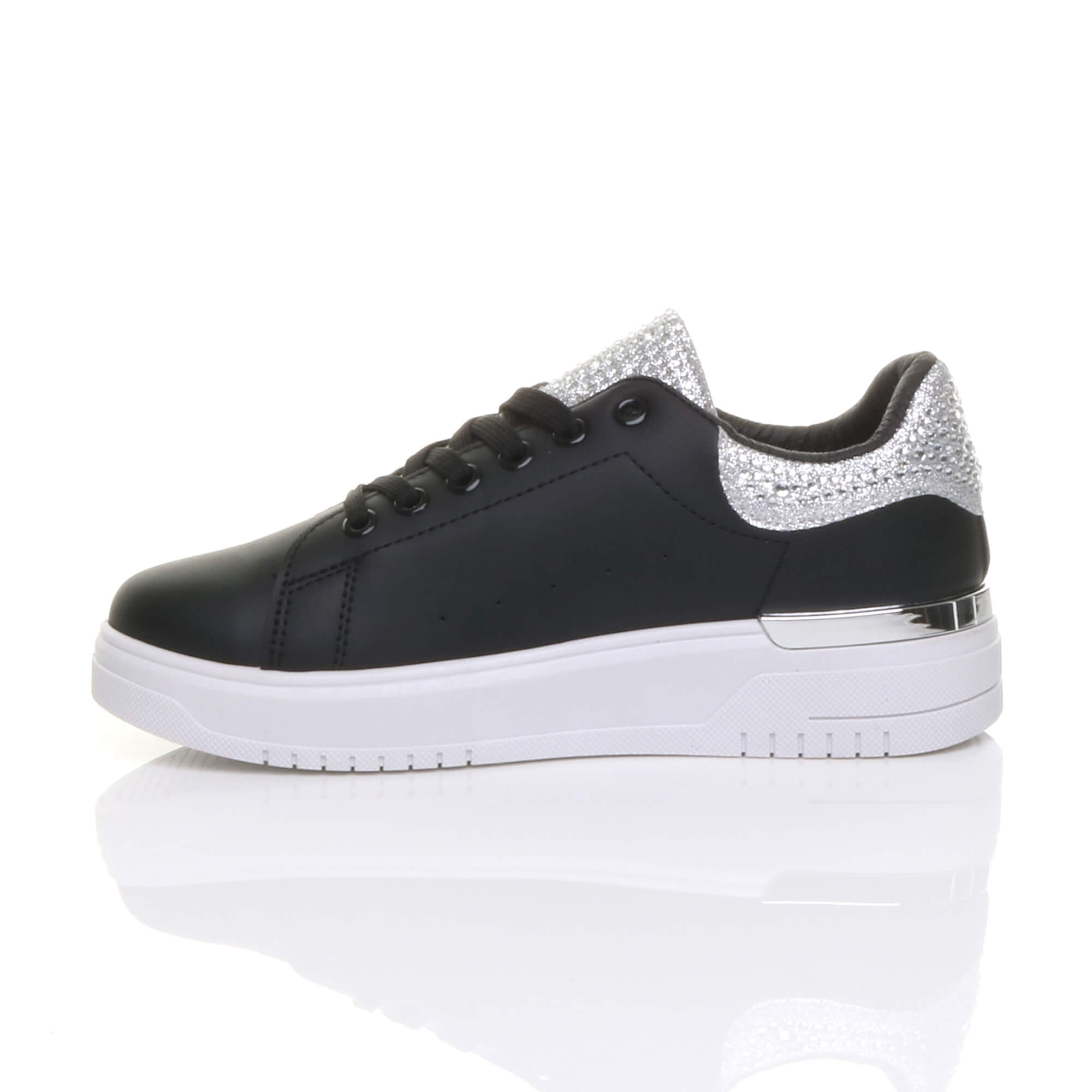 Silver AJVANI Silver Flat Chunky Diamante Sparkly Trainers, Image 3 of 6