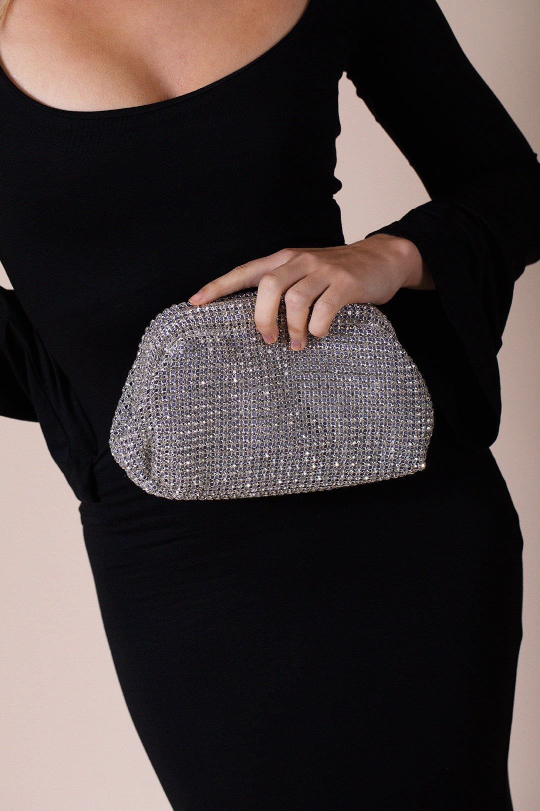 Silver Crystal Pouch Clutch Bag, Image 3 of 5