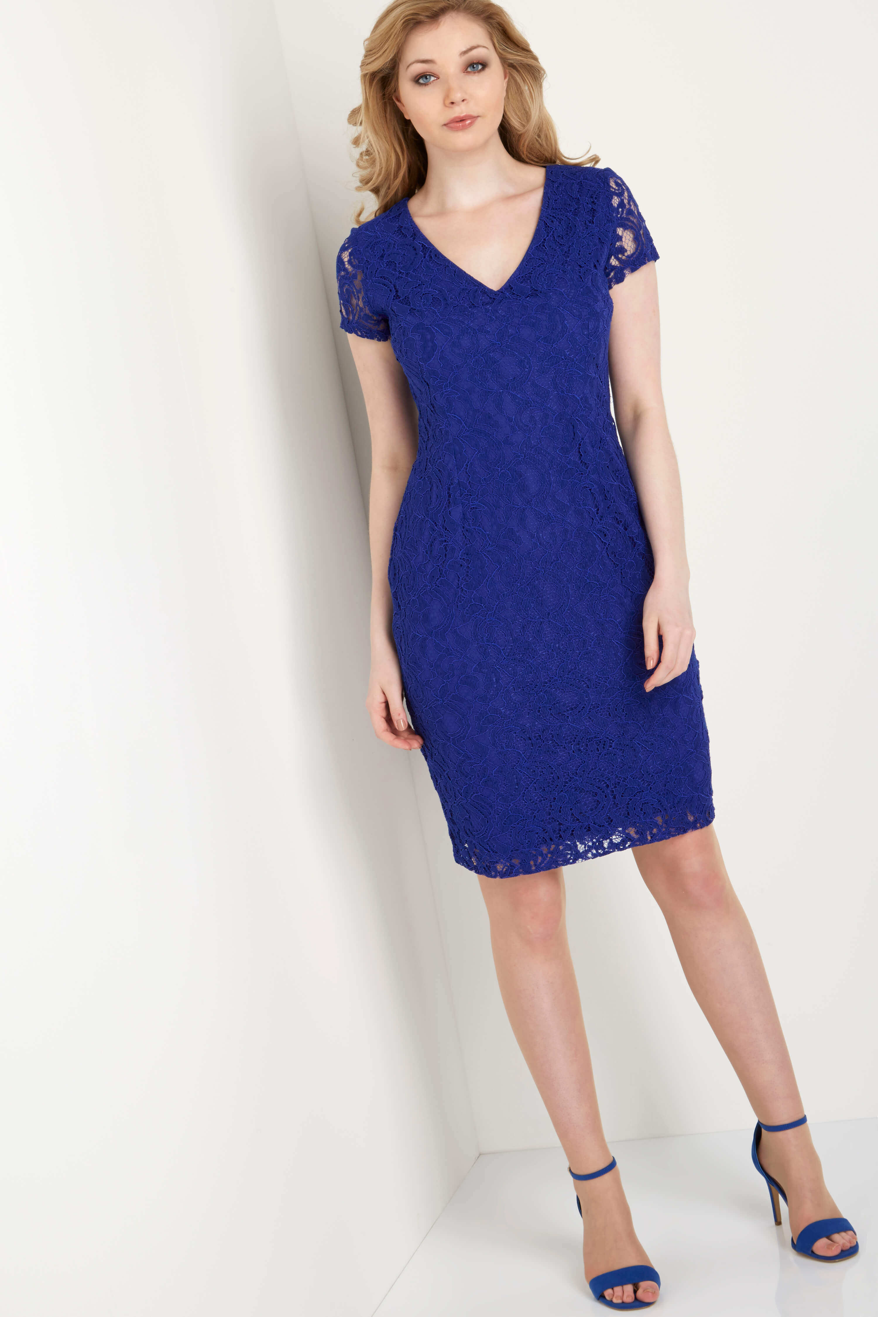 Royal Blue V-Neck Lace Dress, Image 4 of 4
