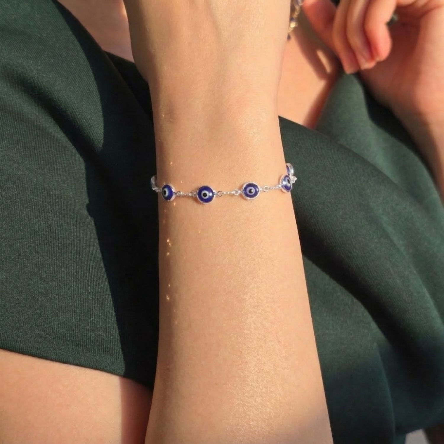 Gold Evil Eye Rhodium Plated Silver Protection Bracelet, Image 3 of 5
