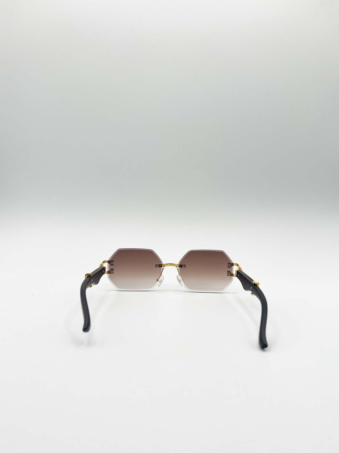 Brown Rimless Oval Geometric Sunglasses, Image 6 of 6