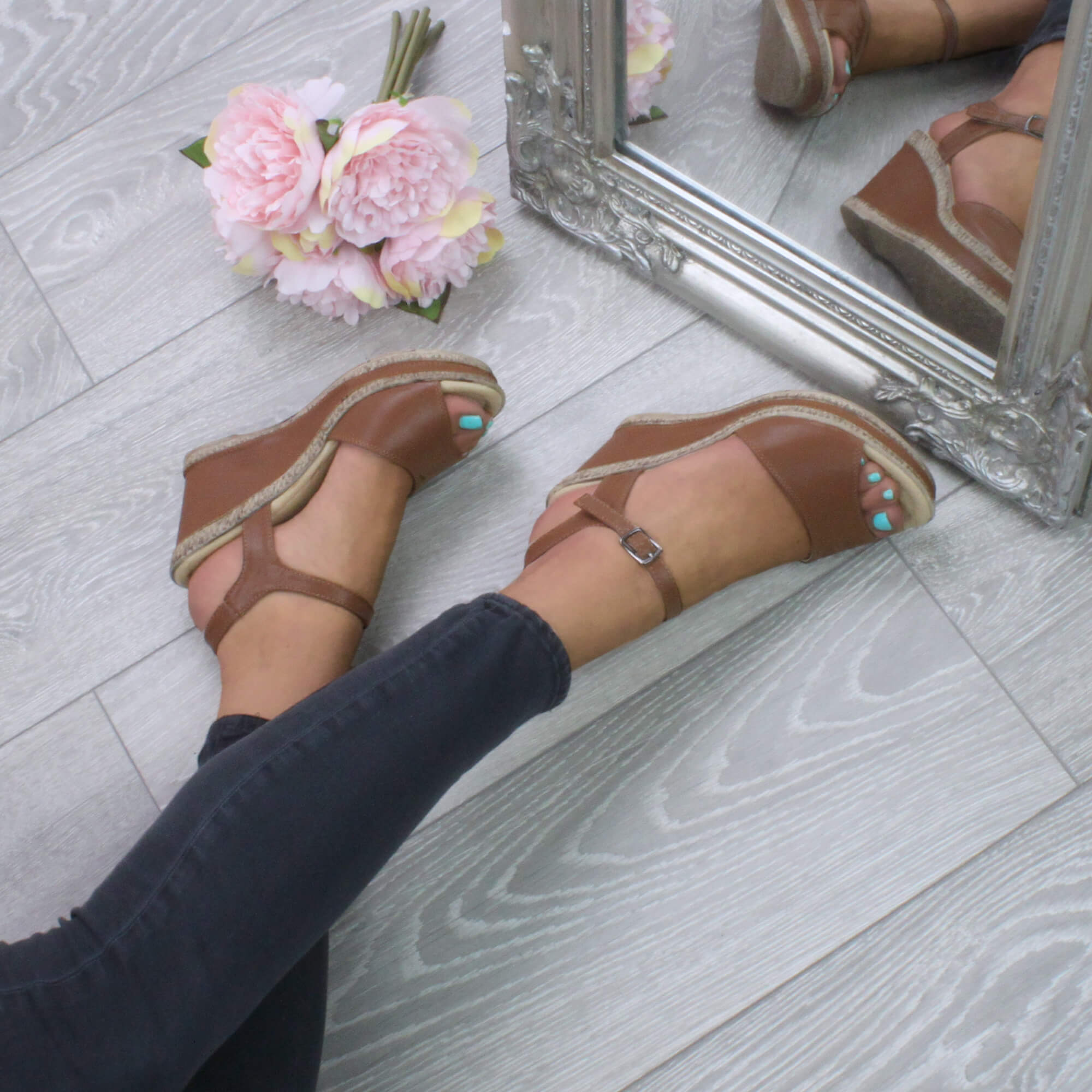 Tan AJVANI Tan High Wedge Heels Ankle Strap Cork Sandals, Image 5 of 6