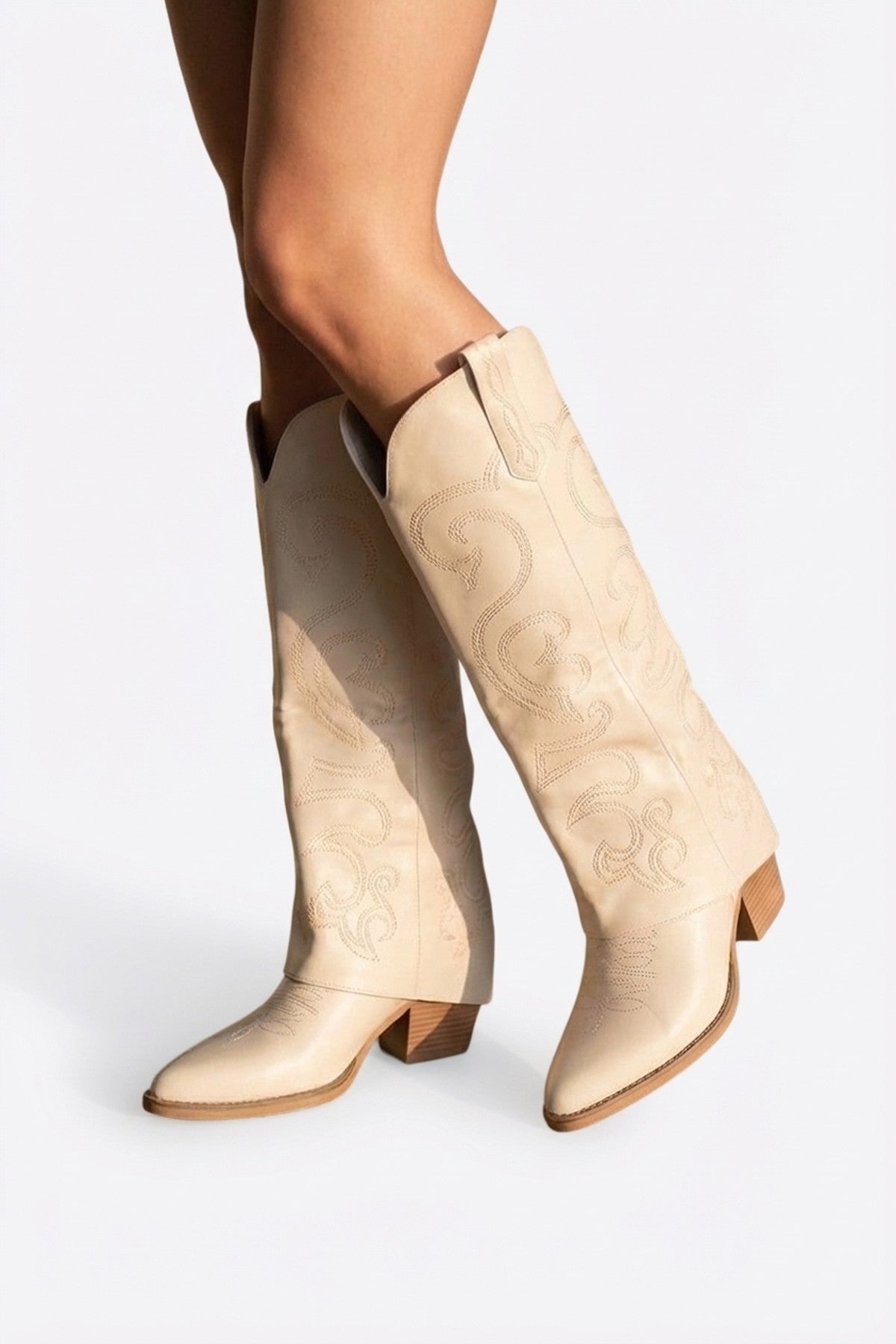 Beige Ivy Womens Embroidered Western Cowboy Boots, Image 2 of 6