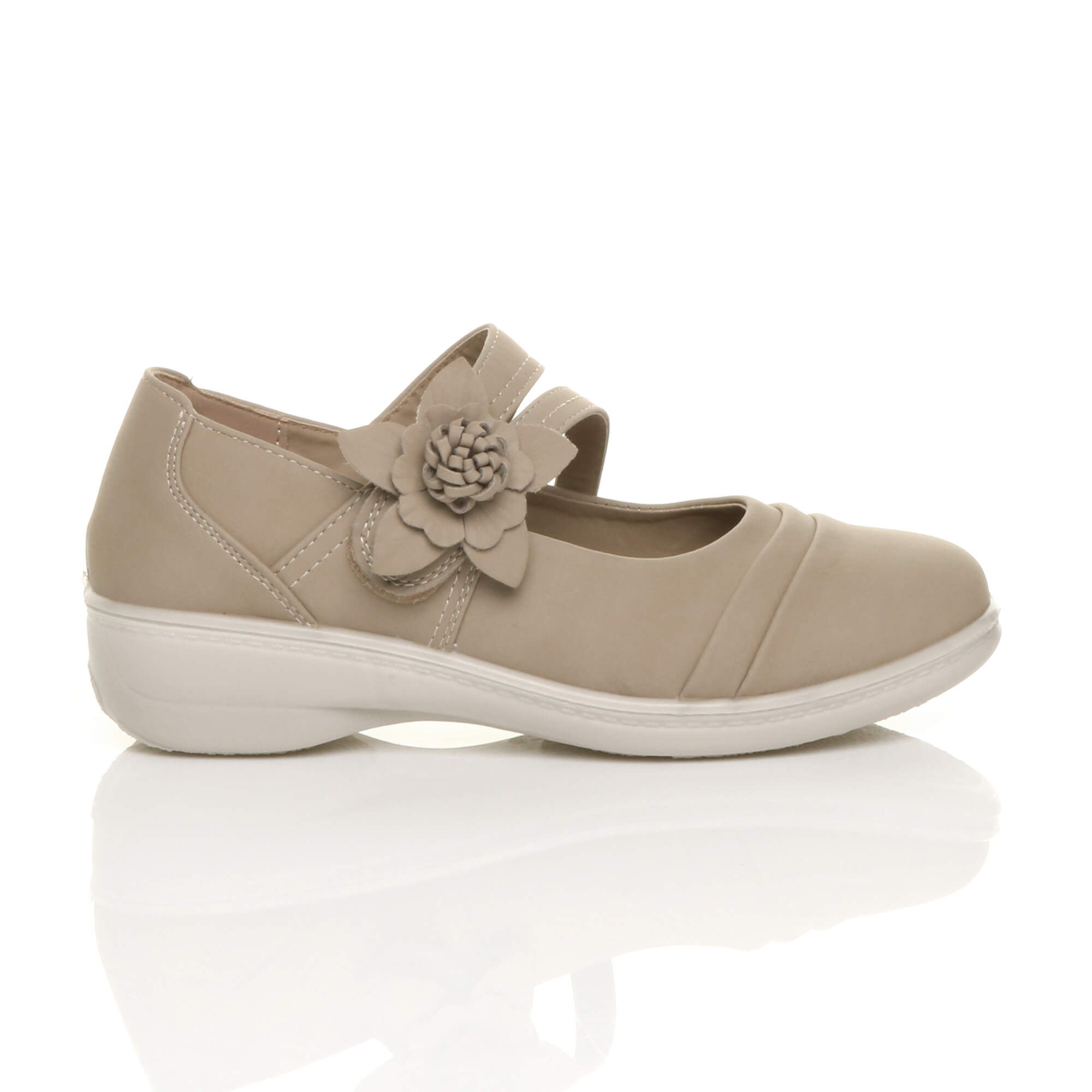 Beige AJVANI Beige Flat Comfort Mary Jane Shoes, Image 2 of 6