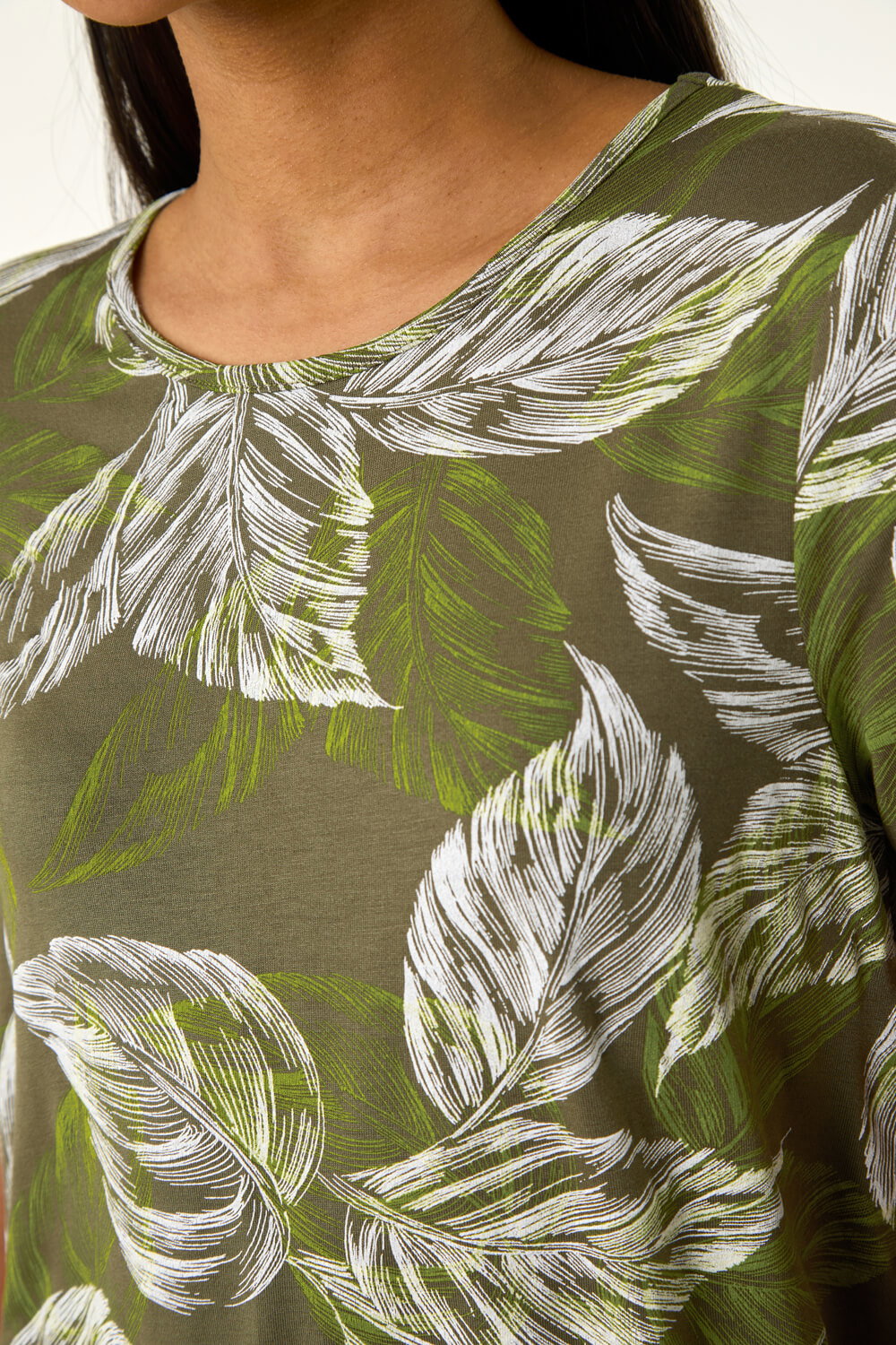 Green Leaf Print Stretch Top, Image 6 of 5