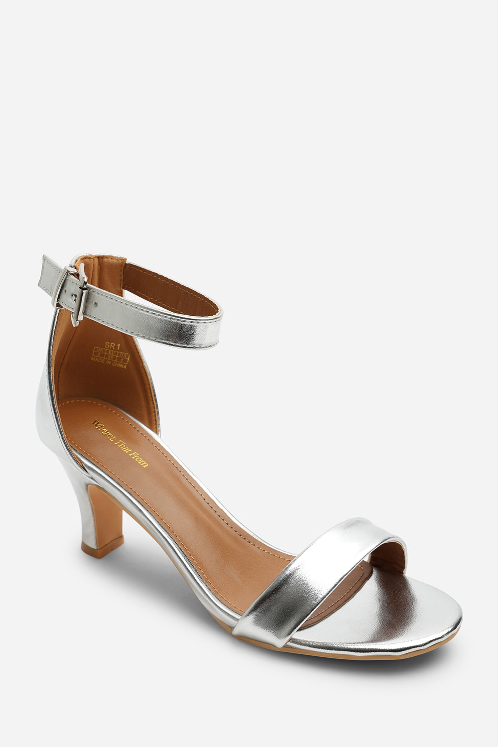 Silver 'Madrid' Mid Block Heel With Ankle Strap, Image 4 of 6