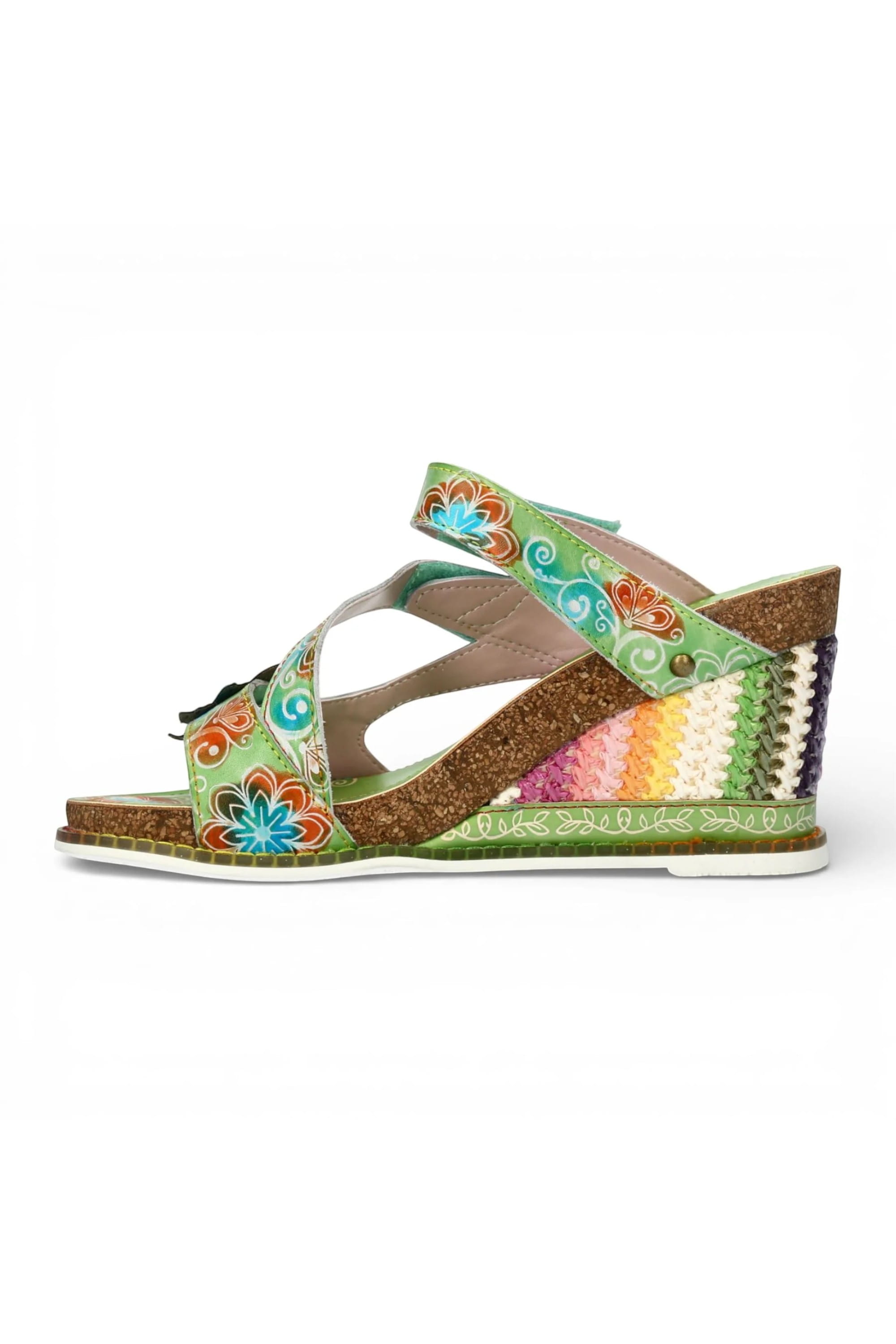 Green Womens Leather Wedge Sandals - Balade 32, Image 5 of 7