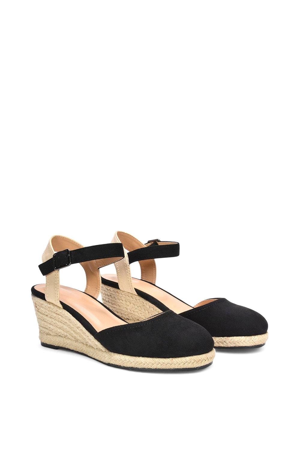 Black 'Joey' Closed Toe Ankle Strap Espadrille Wedge Platform Shoes, Image 3 of 6