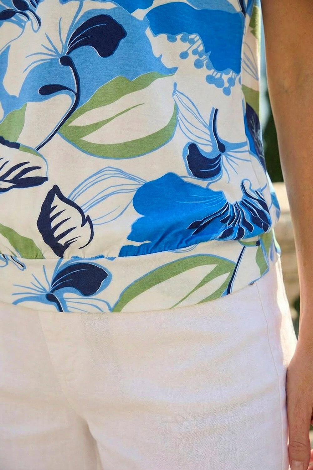 Blue Floral Print Bubble Hem Top, Image 5 of 4