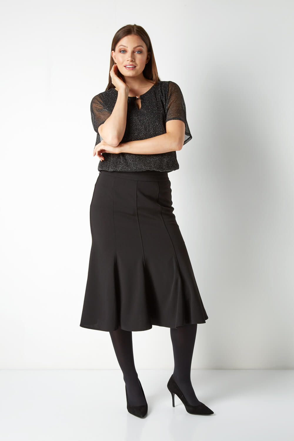 Black Flute Midi Skirt, Image 4 of 4