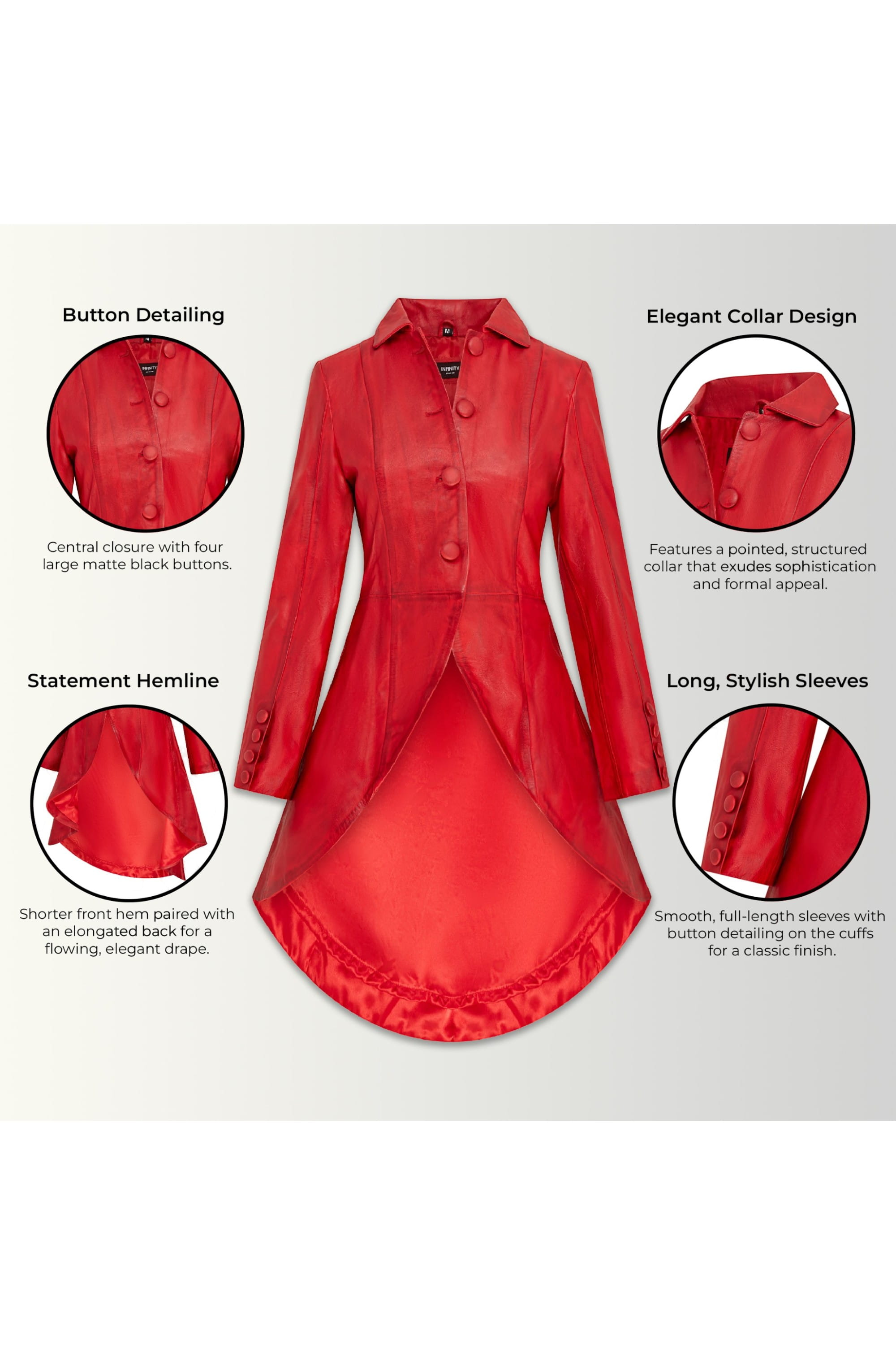 Red Goth Full Length Victorian Leather Coat, Image 3 of 6