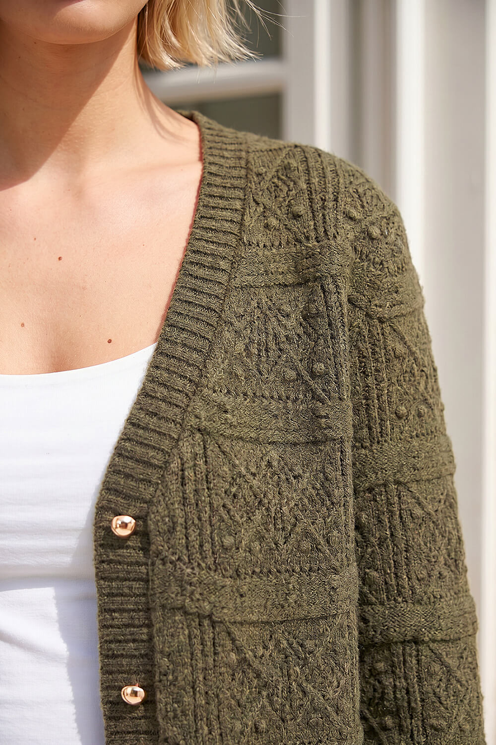 KHAKI Pointelle Knit Cardigan, Image 5 of 4