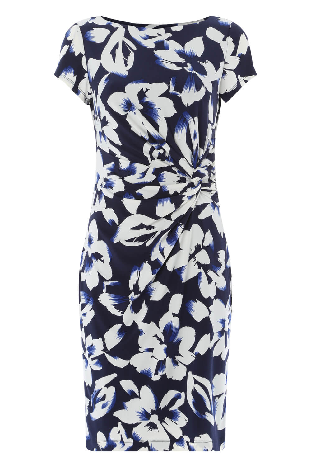 Navy Floral Ruched Waist Dress, Image 5 of 4