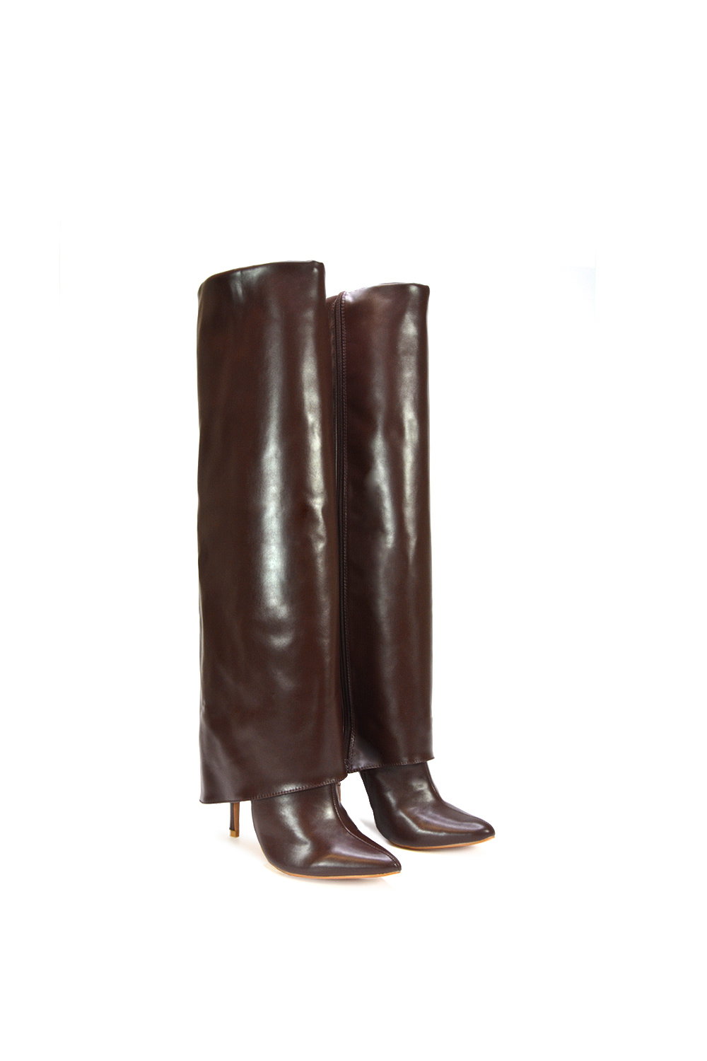 Brown XY LONDON Brown 'Shauna' Foldover Knee High Boots With Stiletto Heel, Image 4 of 6