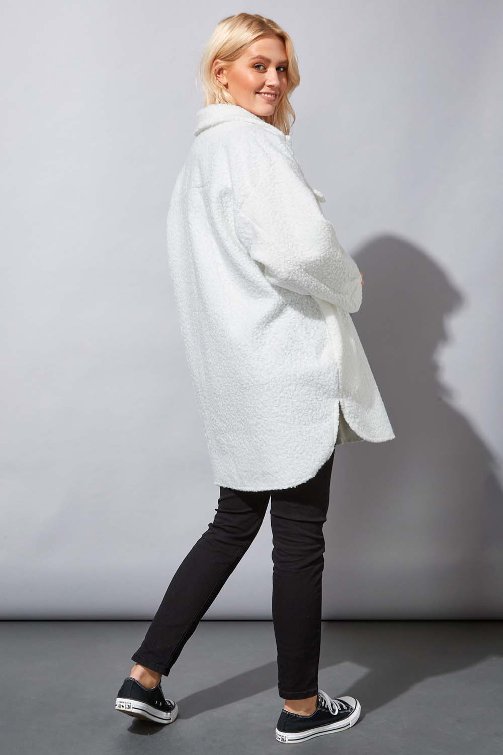 Ivory Borg Shacket Coat, Image 3 of 4