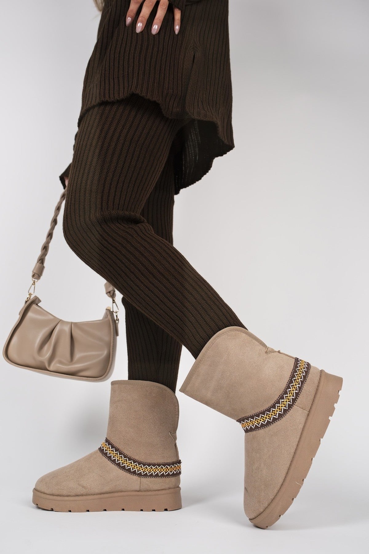 Camel Karsie Suedette Embroidered Flat Ankle Boots, Image 2 of 8