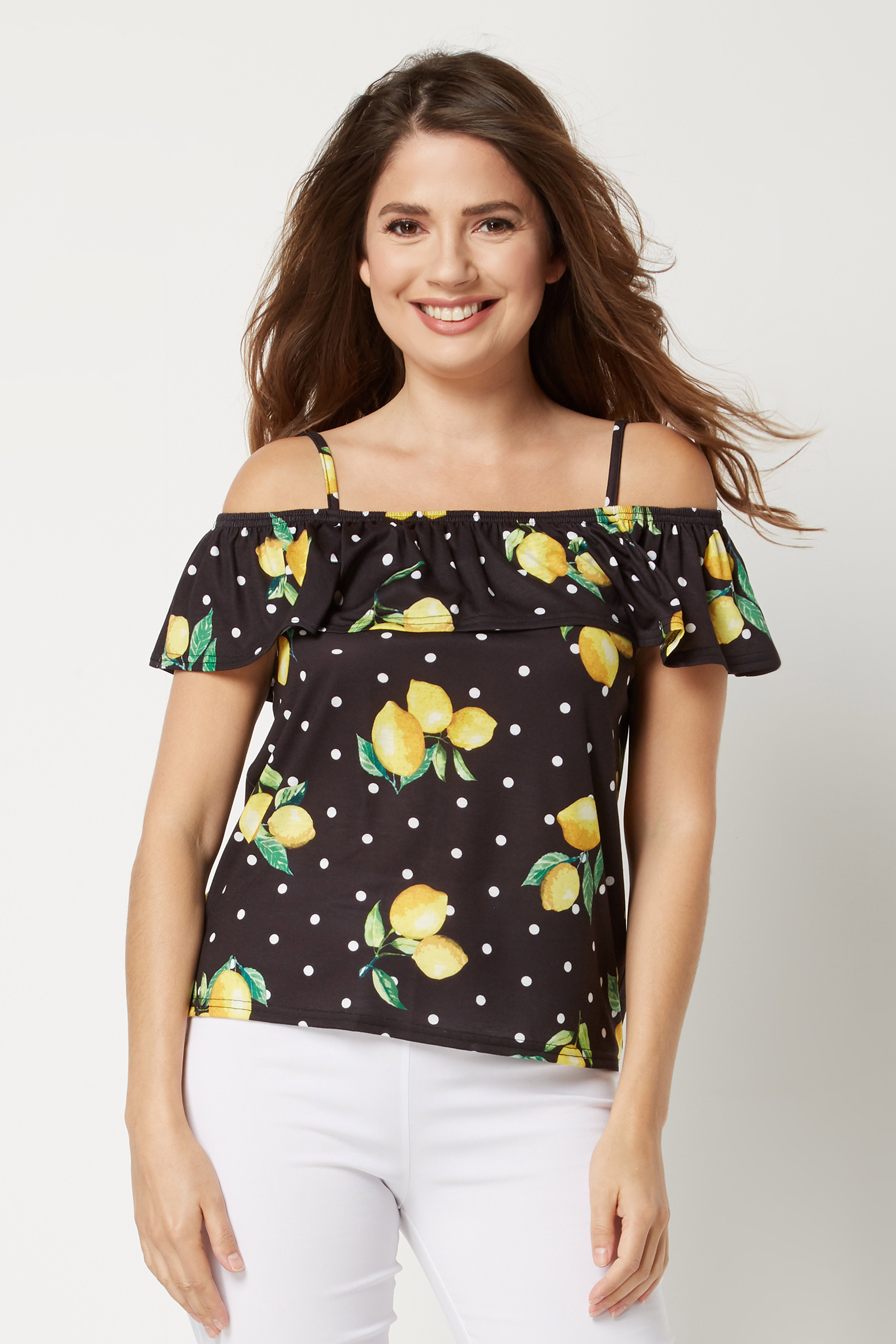 トップス Lemon Lemon Cold Shoulder Top in Black - Roman Originals UK