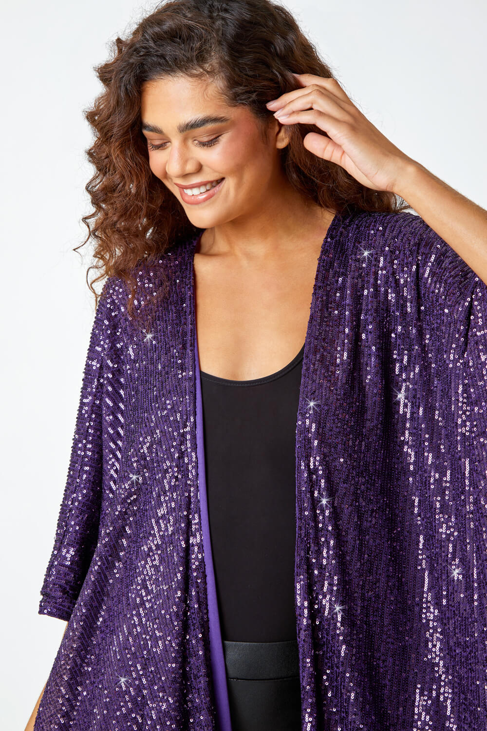 Purple One Size Embellished Sequin Cape Jacket, Image 5 of 5