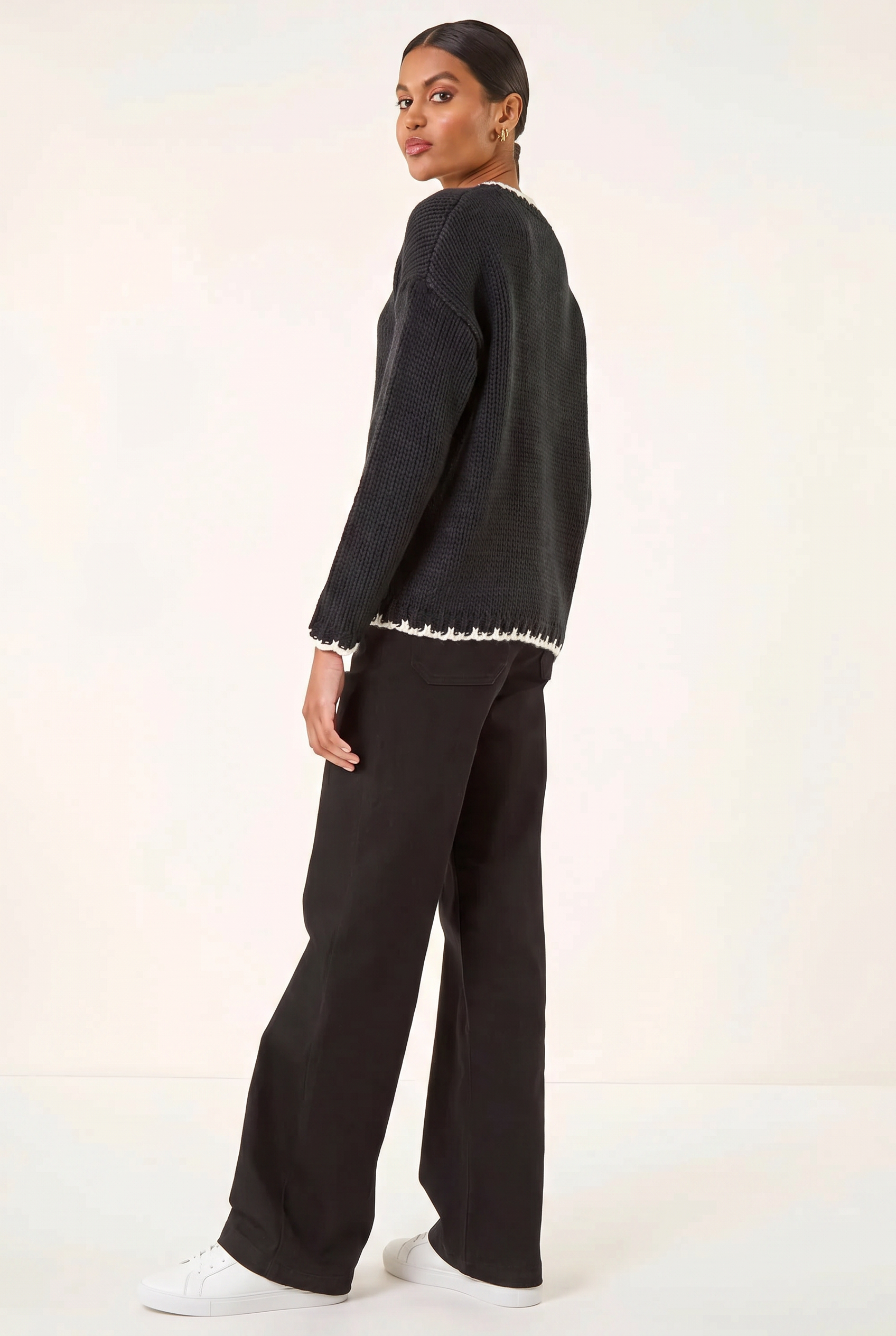Black Stitch Detail Soft Knit Jumper, Image 4 of 6