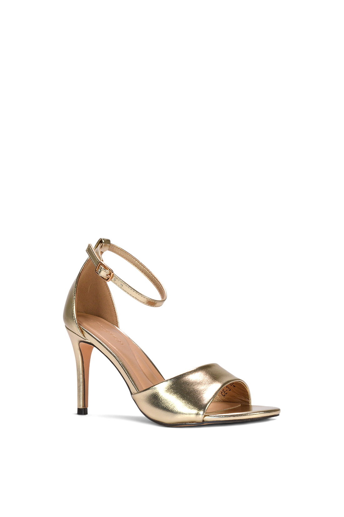 Gold Stiletto Heel Open Toe Sandals With Ankle Strap, Image 2 of 6