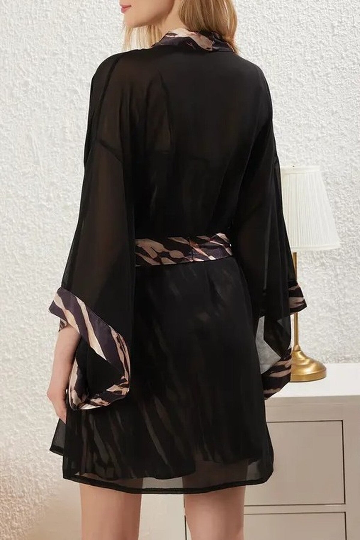 Multi WOVCOR Multi 2 Piece Leopard Print Nightdress Set with Sheer Robe, Image 4 of 4