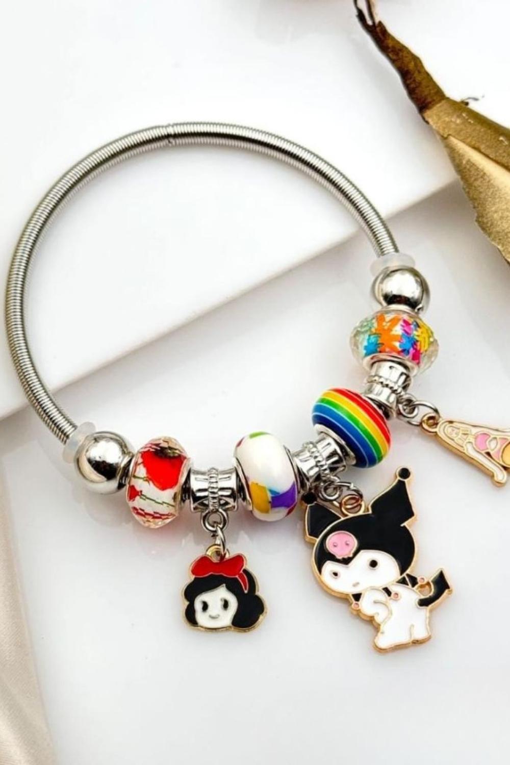 Silver Cartoon Charm Dangle Enamel Bangle Bracelet, Image 2 of 2