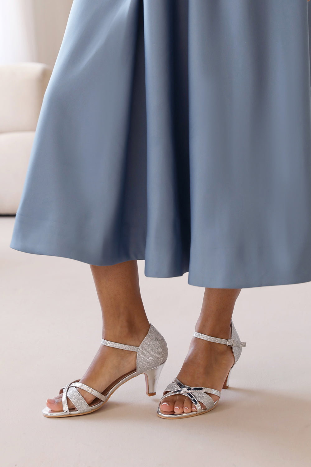 Silver 'Artemis' Mid High Heels, Image 4 of 5