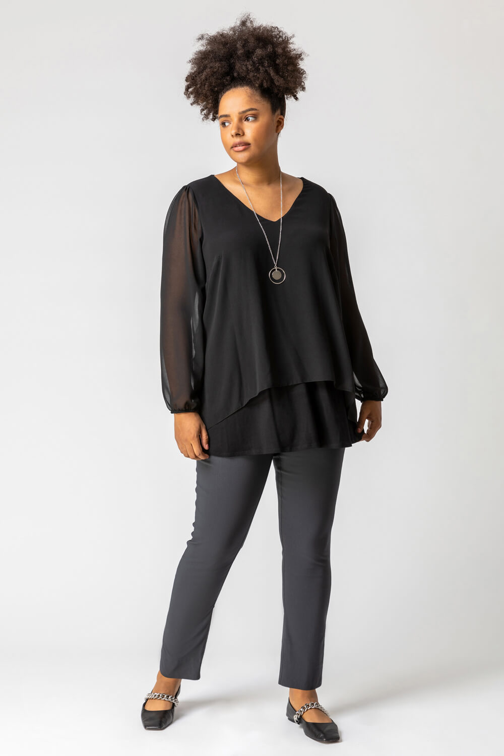 Dark Grey Curve Full Length Stretch Trousers, Image 1 of 5