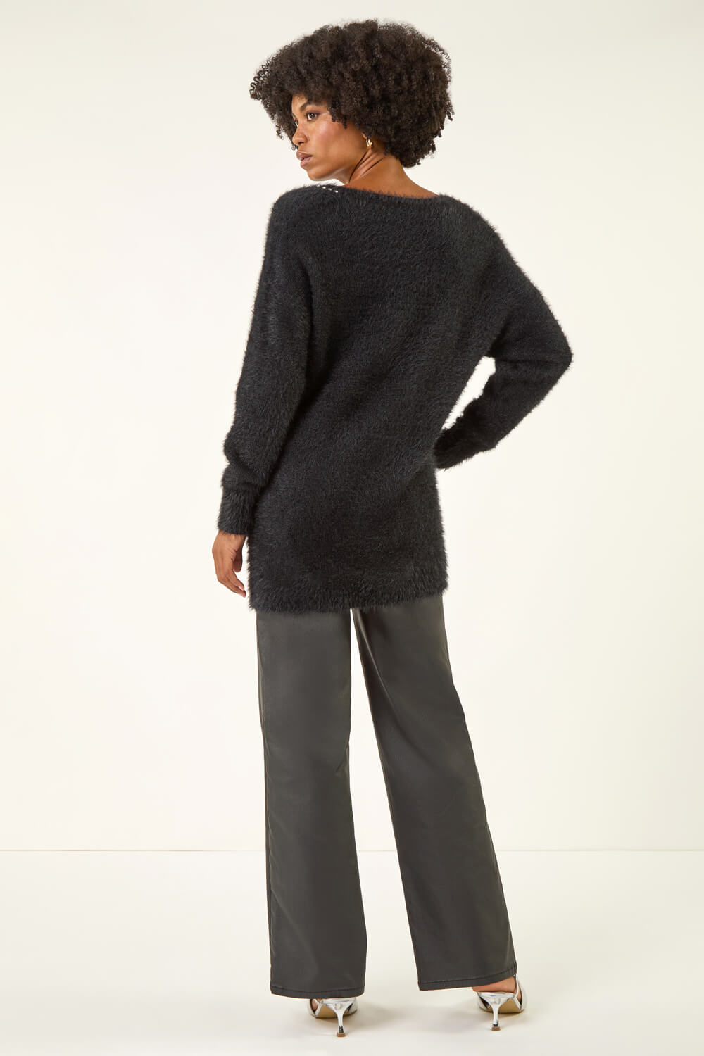 Black Fluffy Sparkly Bow Knit Jumper , Image 4 of 5