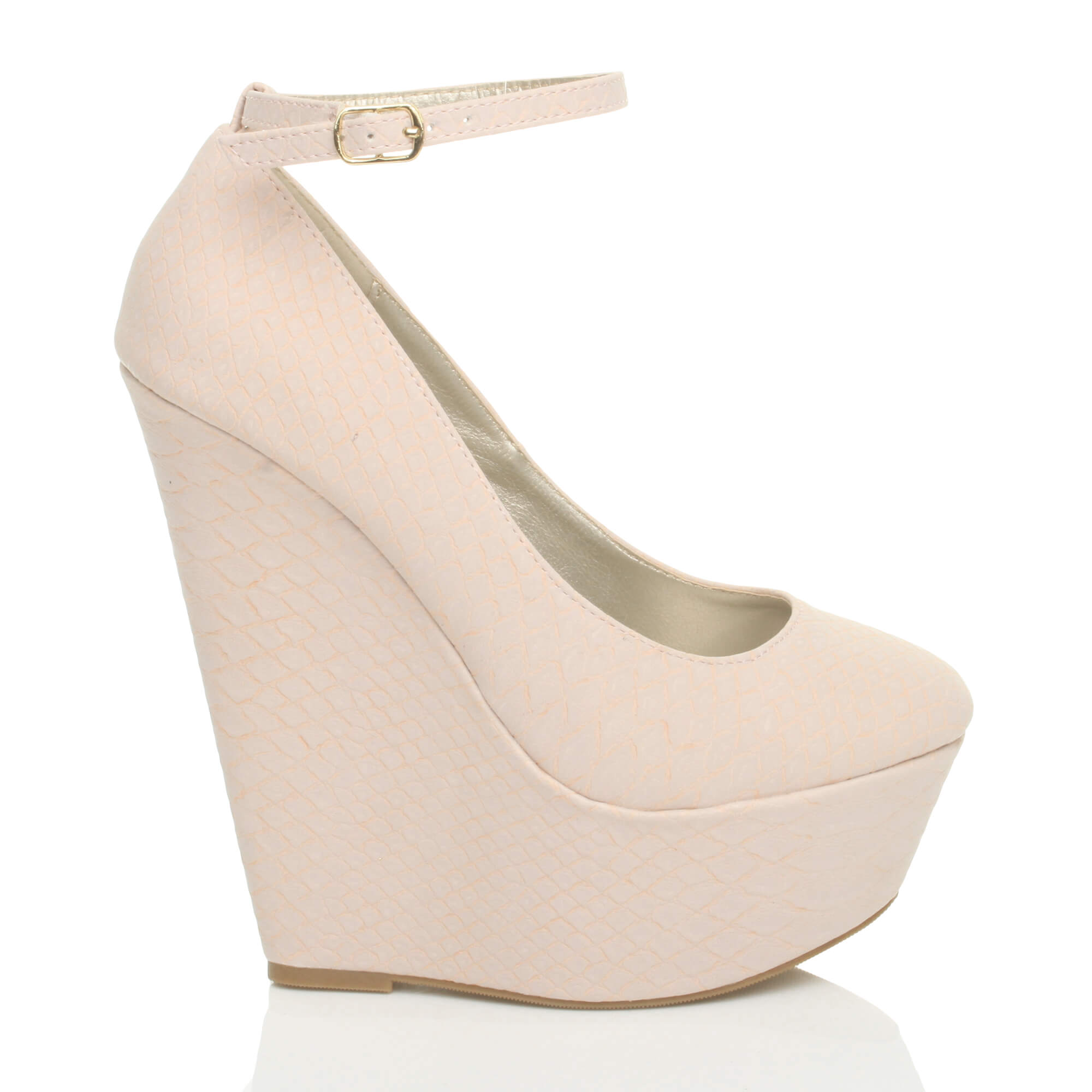 Pink High Wedge Heel Ankle Strap Platform Court Shoes, Image 2 of 5