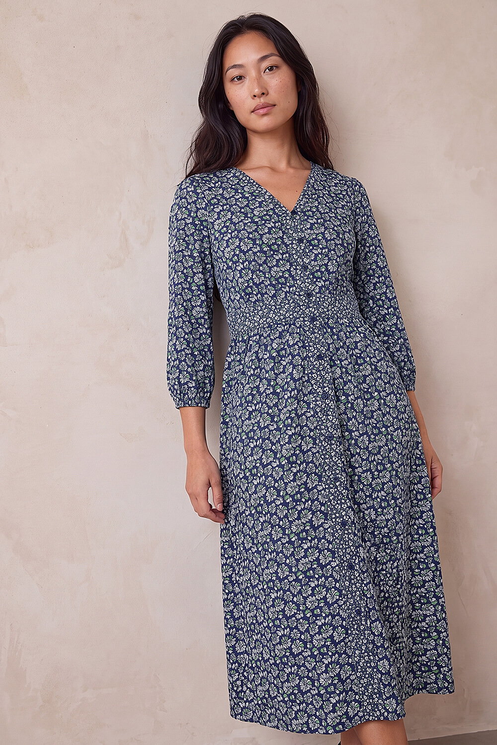 Roman Petite Women's Navy Floral Print Midi Dress Size 12