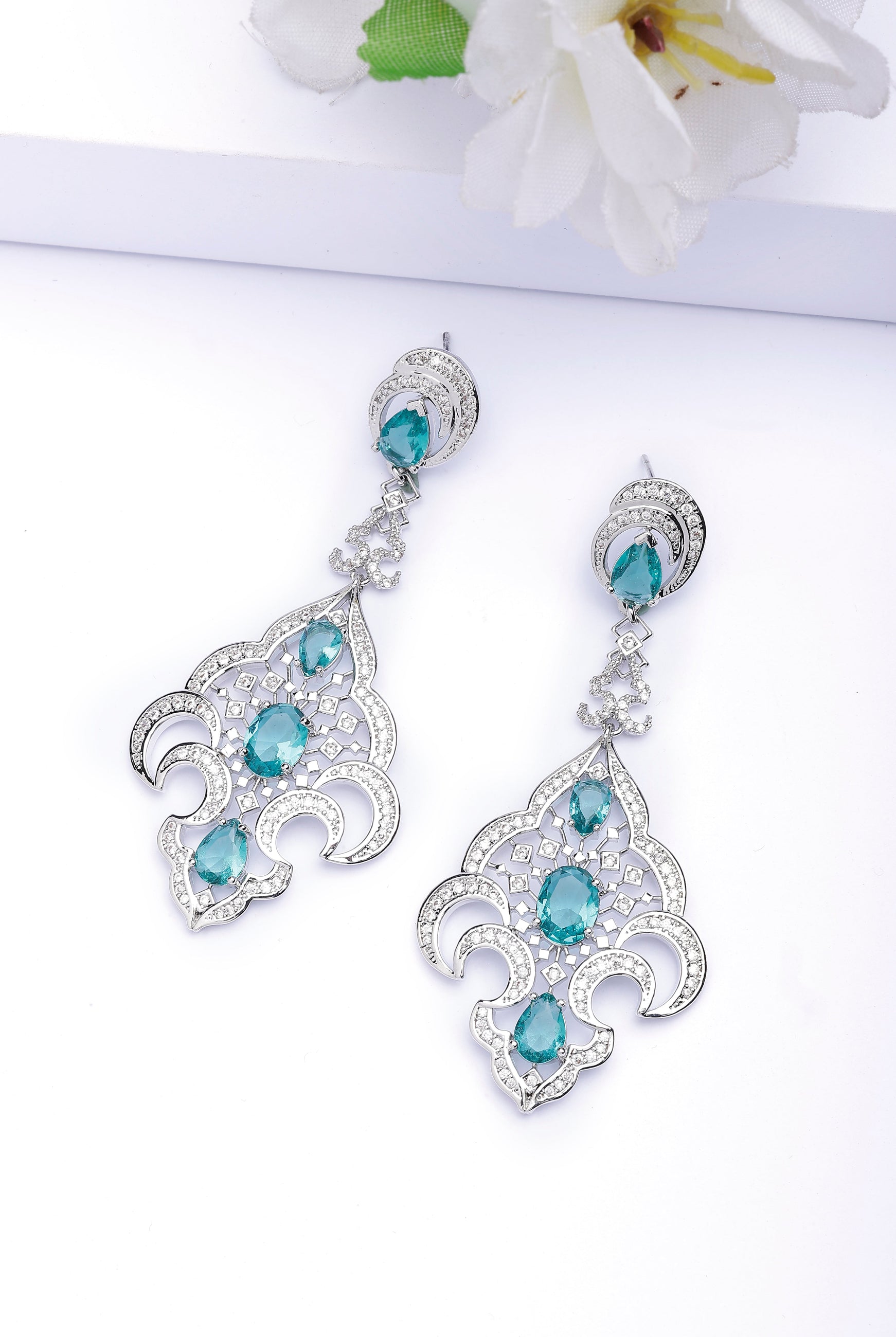 Green Contemporary Designer Green Drop Earrings, Image 2 of 4