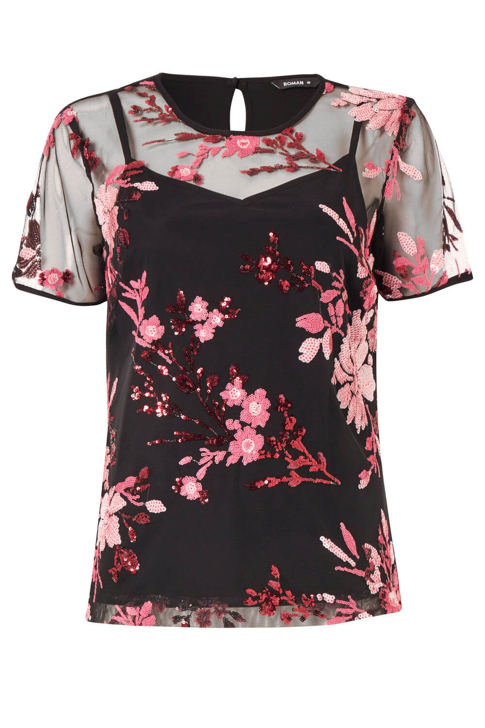 Pink Floral Mesh Embroidered Top, Image 7 of 6