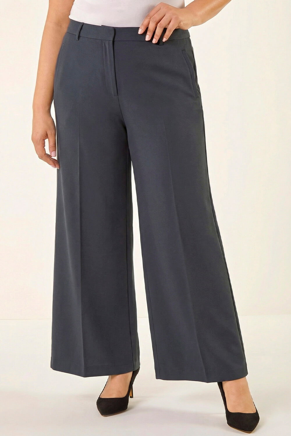 Dark Grey Curve Tailored Wide Leg Stretch Trouser, Image 5 of 5
