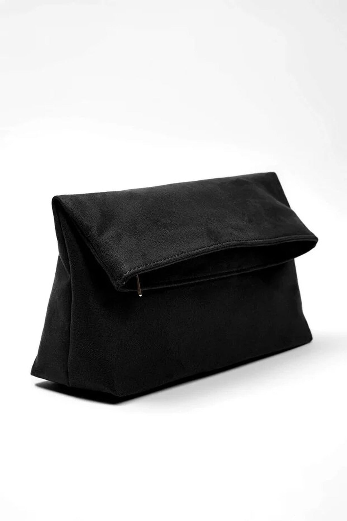 Black WOVCOR Black Soft Suede Foldover Clutch Bag, Image 2 of 4