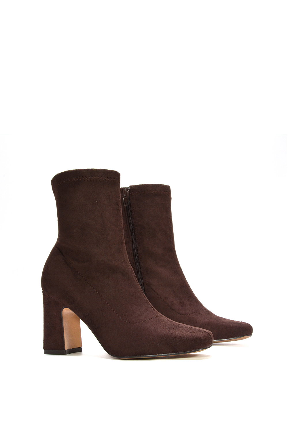 Brown XY LONDON Brown 'Alex' Stretch Zip Up Ankle Boots with Block Heel, Image 3 of 6