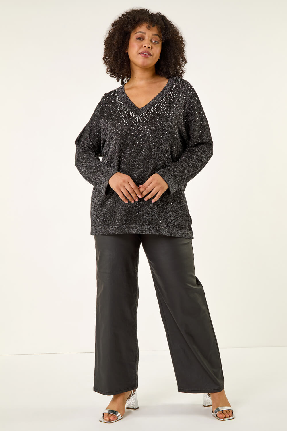 Black Curve Sparkly Knit Top, Image 3 of 5