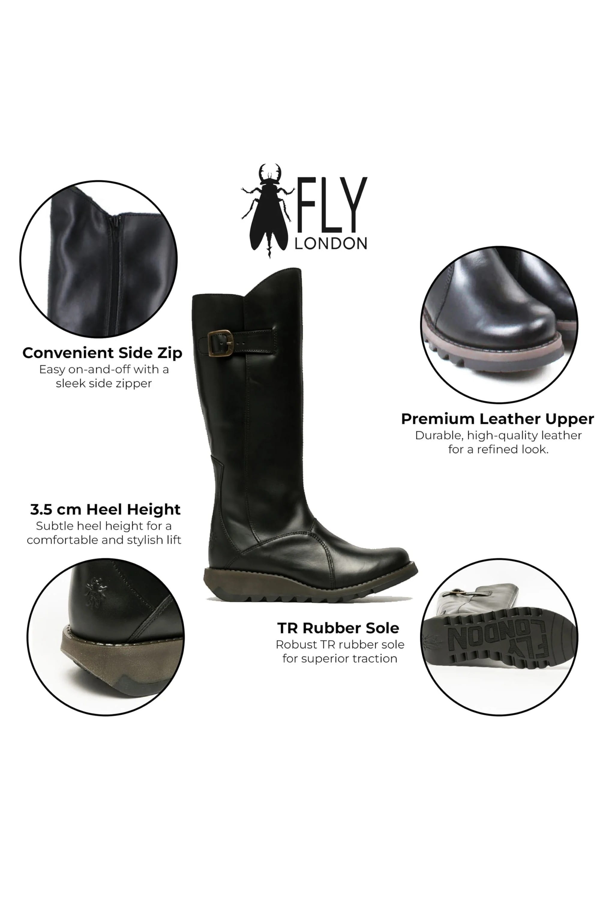 Black Womens Heel Knee High Zip Up Boots-Mol 2, Image 2 of 7