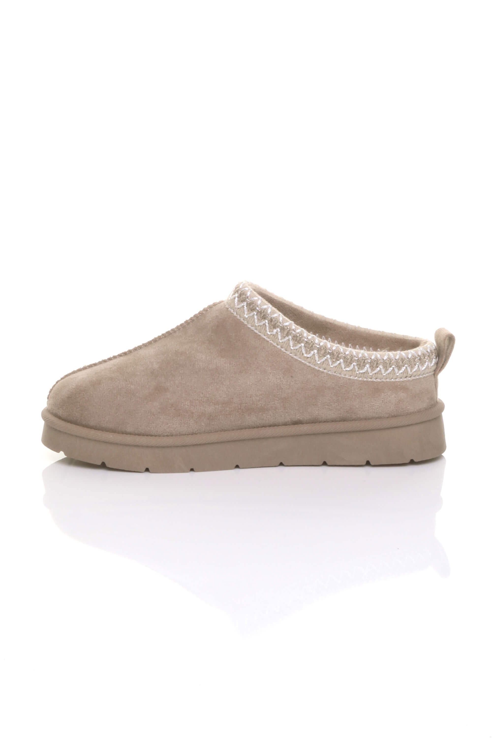 Beige Faux Fur Lined Comfy Aztec Embroidered Ultra Mini Booties Slippers, Image 3 of 6