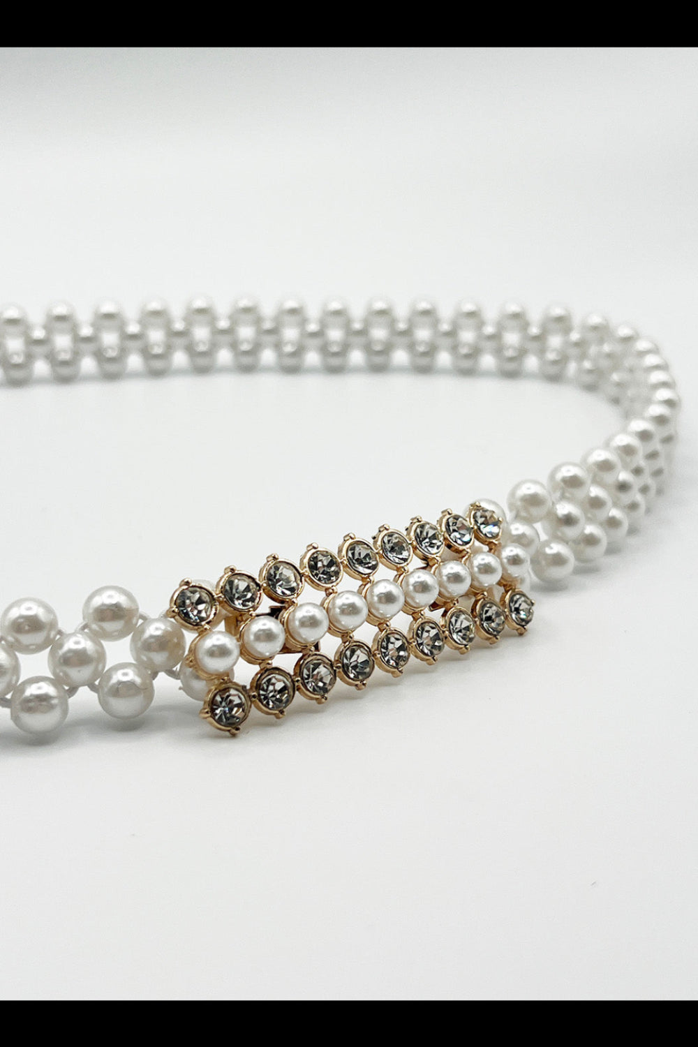 White Strenchy Pearl Chain Belt With Diamante Buckle, Image 2 of 4