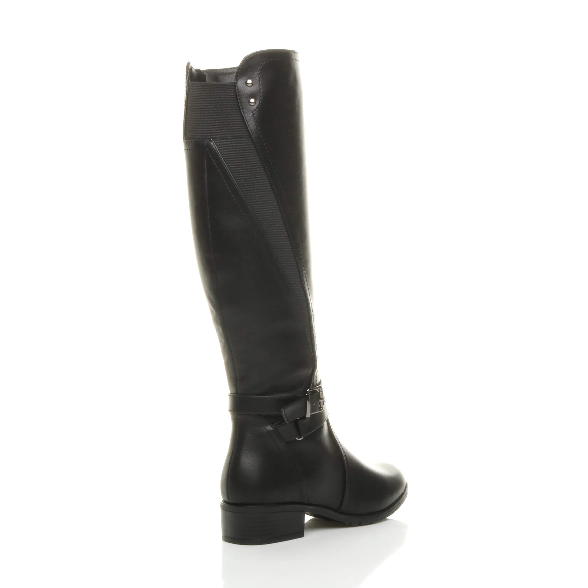 Black Zip Military Biker Style Knee Riding Boots, Image 4 of 6