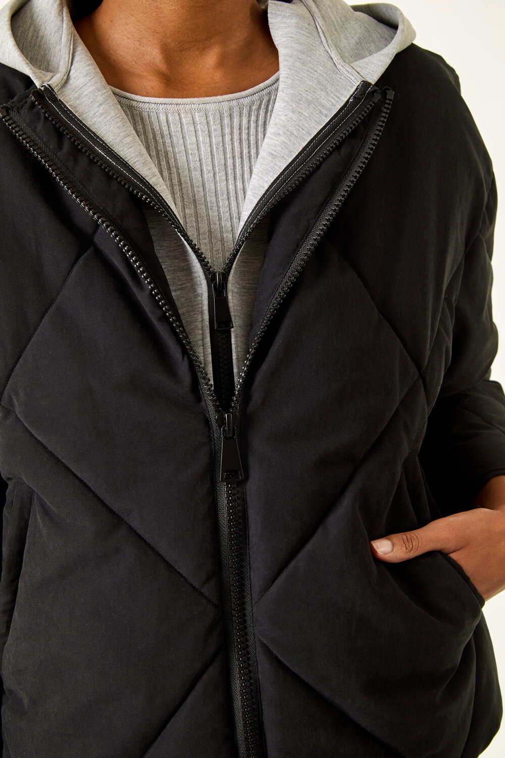 Black Detachable Hooded Bomber Coat, Image 6 of 5