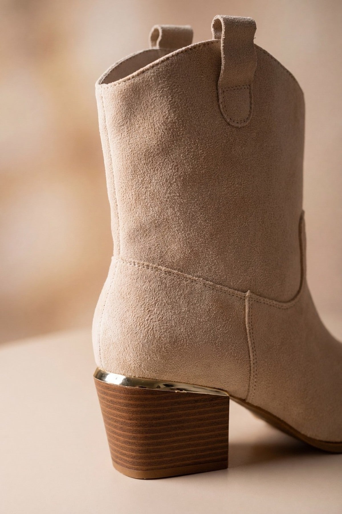 Beige Jessie Womens Suede Western Ankle Boots, Image 6 of 8