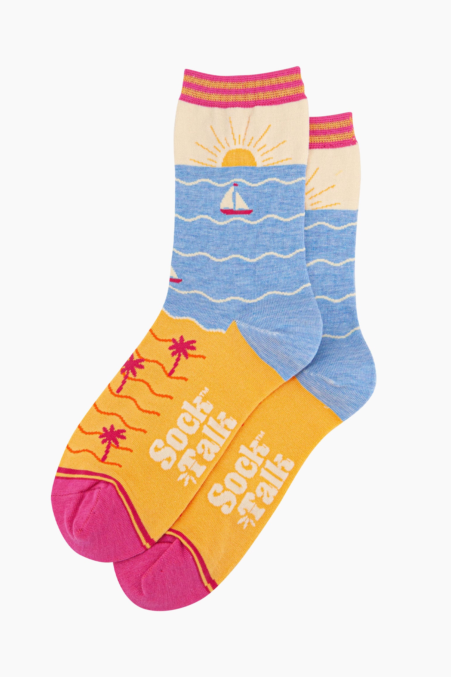 Cream Beach Sunset Bamboo Socks - Cream/Blue, Image 2 of 4