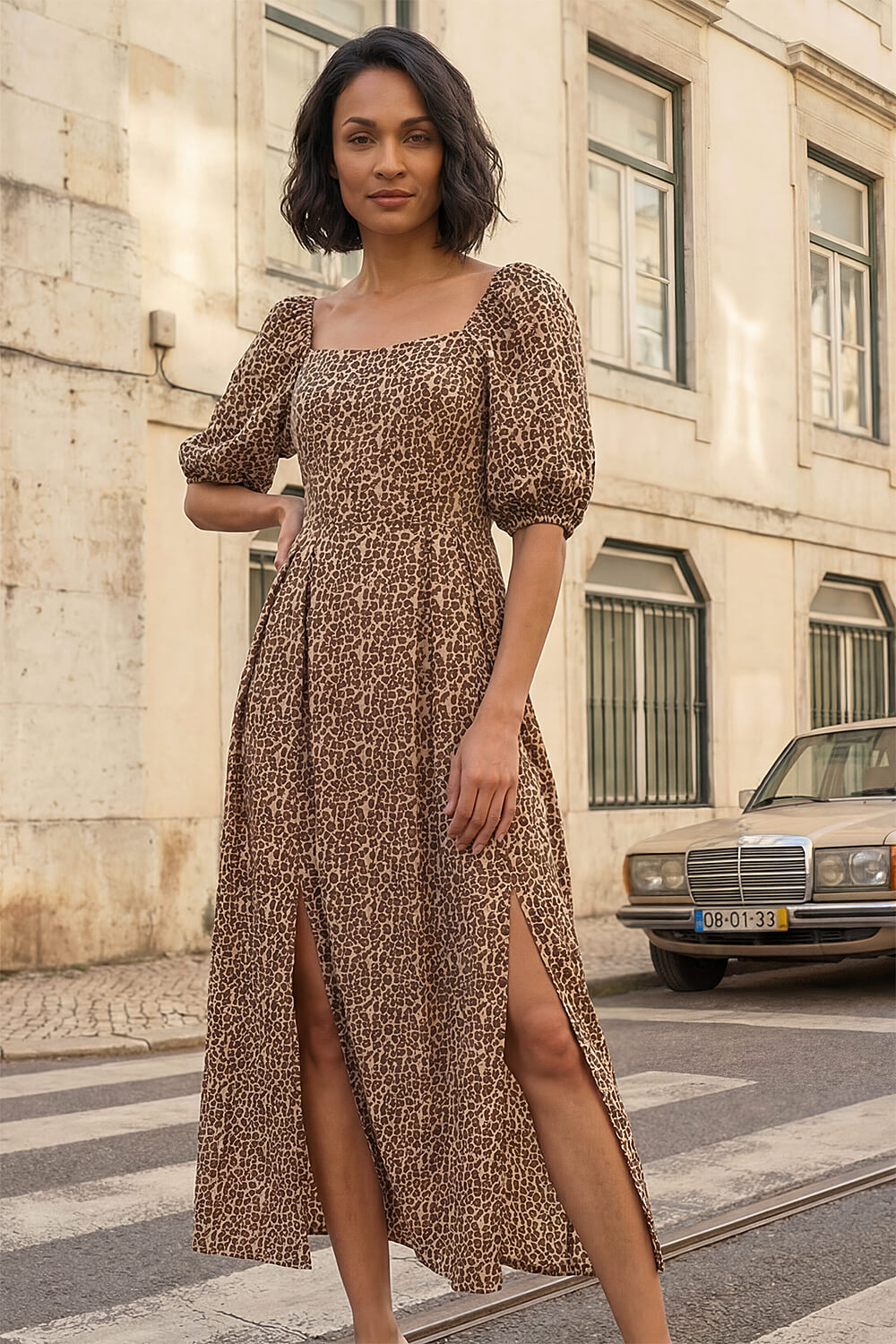 Camel  Dusk Animal Print Midi Dress, Image 4 of 4