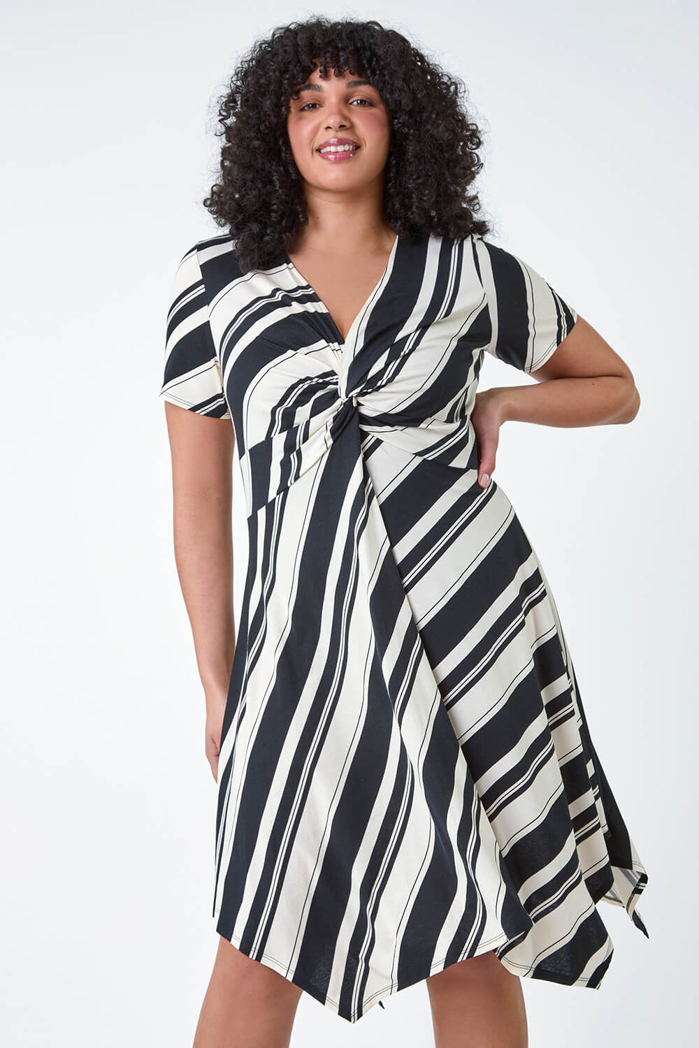 Curve Brown Tiger Print Twist Front Flare Sleeve Midaxi Dress