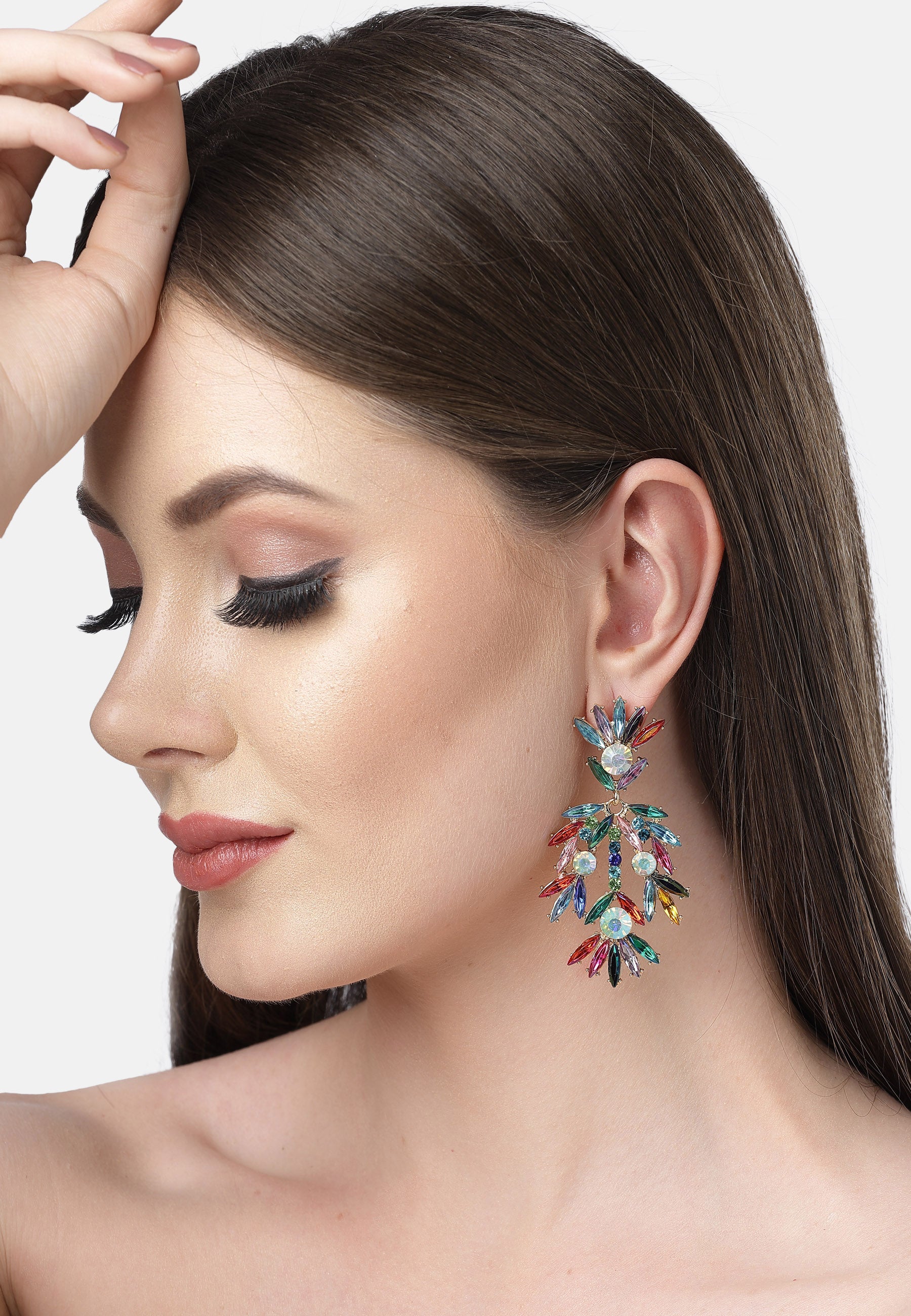 Multi Diva Collection Fancy Floral Plume Earrings, Image 4 of 5