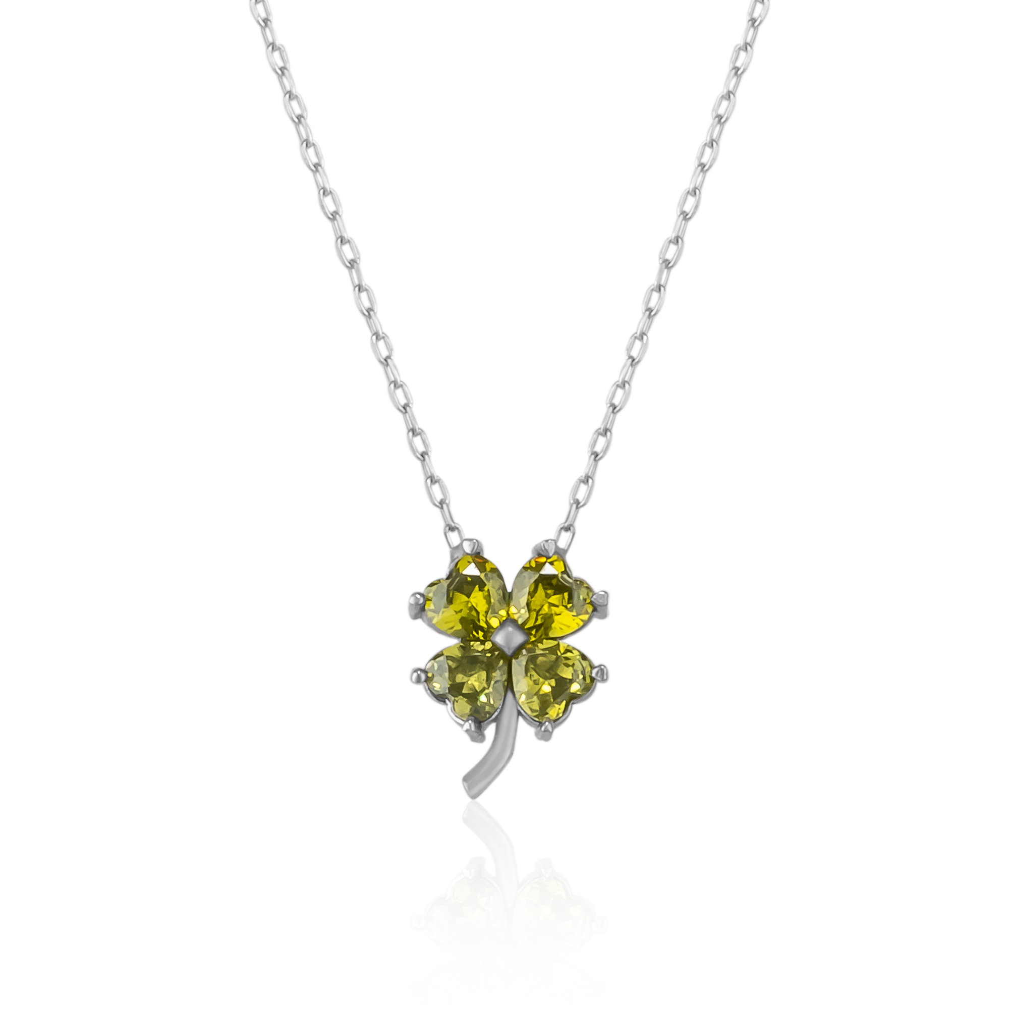 Silver Four Leaf Clover Sterling Silver Necklace - Mystic Green, Image 1 of 1