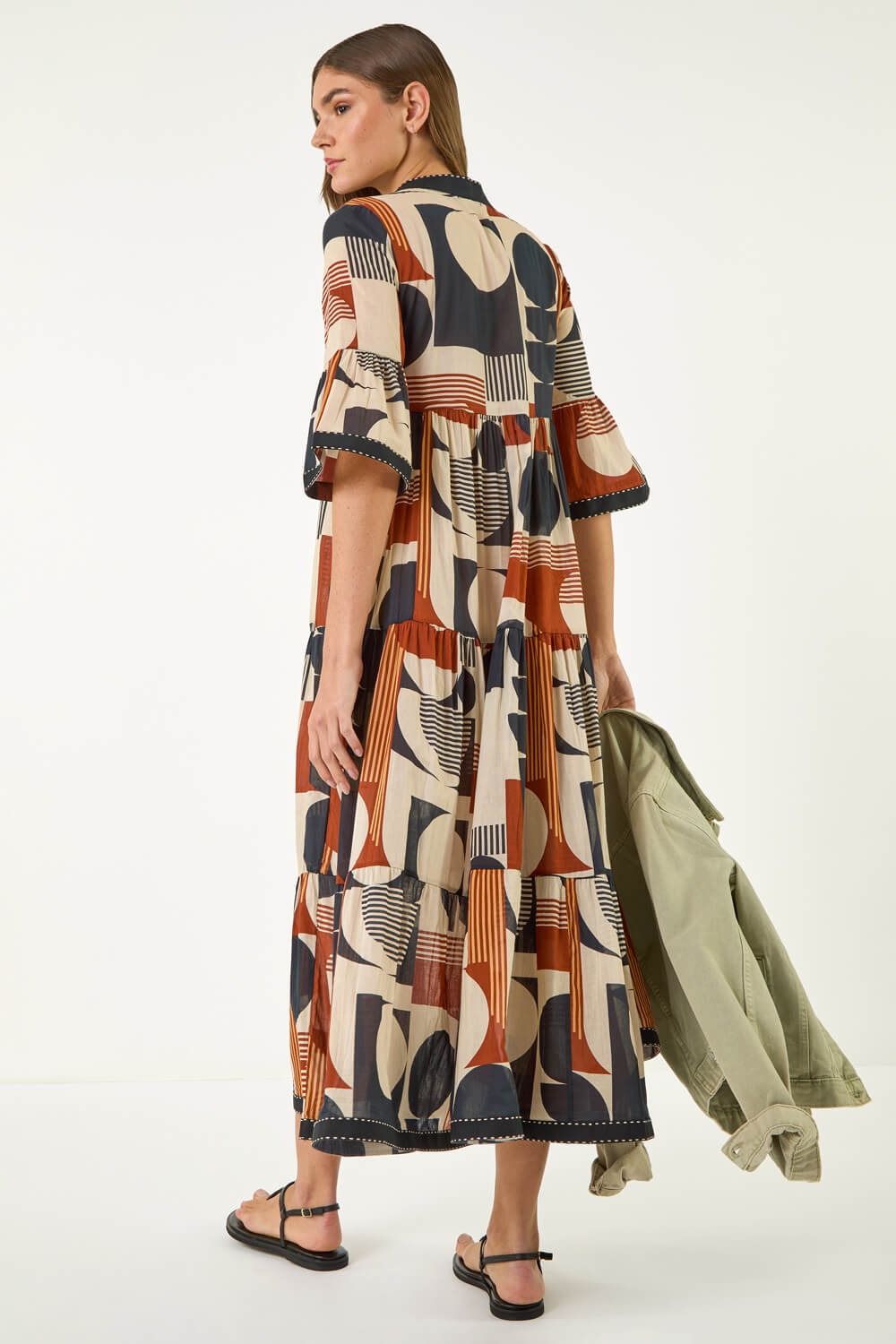 Tan Geometric Boho Maxi Dress, Image 4 of 5